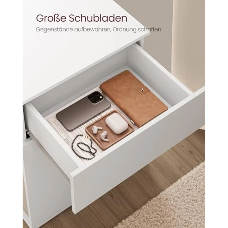 VASAGLE Nachttisch, 2er Set, Beistelltisch 3 Schubladen, Superschnelle werkzeuglose Montage, Nachtschrank, Schlafzimmer, Wohnzimmer, Toolless-Technologie, mattweiß-cappuccinobeige LET779W01 – Bild 8