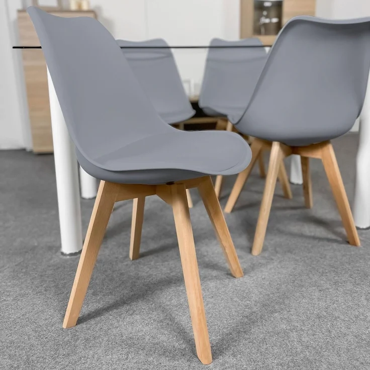 Homey, Skandinavische gepolsterte Stühle für Küche, Wohnzimmer oder Esszimmer, Modell Sena, Holzbeine, praktisch und funktional, einfache Montage, Grau – Bild 2