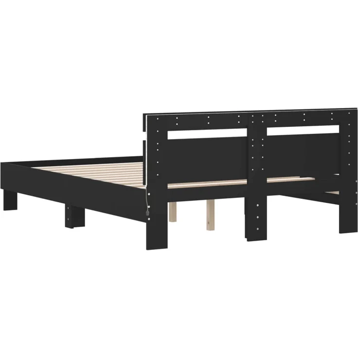 vidaXL Bett mit LED-Beleuchtung, Holz schwarz, 120x200 cm – Bild 9