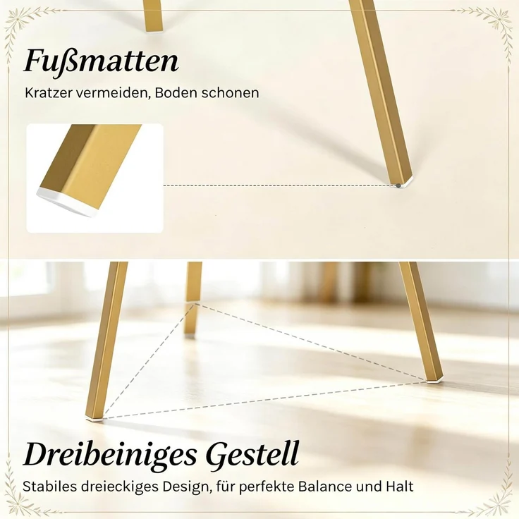 Garderobenständer 45,5 x 180 x 45,5 cm mit 9 Haken und runder Ablage – Metall und MDF, Gold – Bild 6