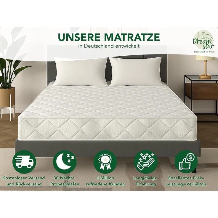 DREAMSTAR Ergo Flex XXL Duo I orthopädische7-Zonen Kaltschaummatratze I 22 cm hoch I Öko-Tex Zertifiziert I Härtegrad 3 und 4 I 140x200 cm – Bild 6