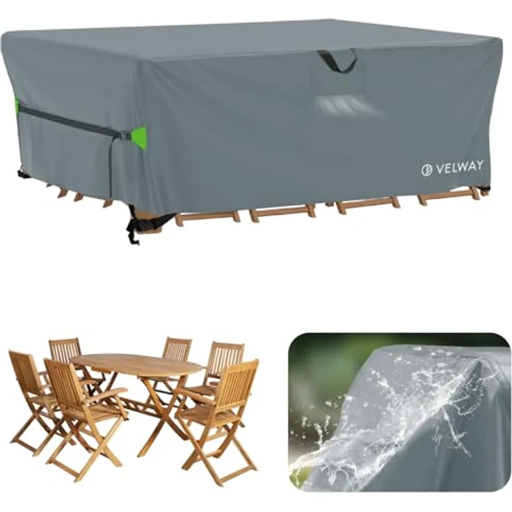 Velway Abdeckung Gartenmöbel Wasserdicht 200 x 160 x 74 cm - Rechteckig Schutzhülle Winddicht Loungemöbel Abdeckung Abdeckhauben für Gartentische Sitzgruppe Terrassenmöbel - Grau – Bild 2