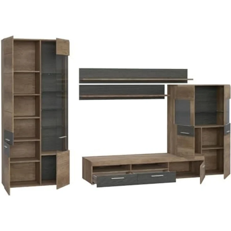 FORTE Nabou Wohnwand, Holzwerkstoff, Braun/Grau/Schwarz, 349 x 206,5 x 51,7 cm – Bild 3