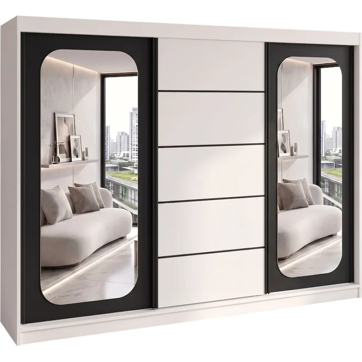 BELANO Schwebetürenschrank 200 cm mit Spiegel – Kleiderschrank mit Schiebetüren, Innenausstattung: Premium Plus – Bild 1