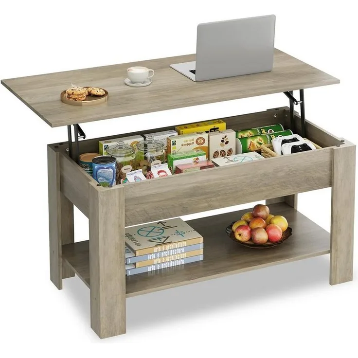 WLIVE Couchtisch Höhenverstellbar und Ausziehbar, Couchtisch Holz mit Stauraum (Wohnzimmertisch für Wohnzimmer, Büro, 1 Tisch), 98 x 48 x 46 cm