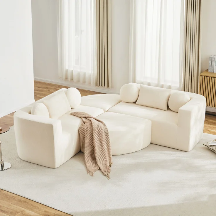 Merax 4-Sitzer Sofas, 292cm Modulare Sofa, Modulare Schlafcouch mit Schlaffunktion, Vollkomprimierte Cloud Couch, Chenille, Ohne Montage, Beige – Bild 3