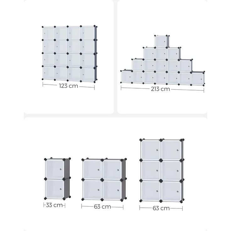 Songmics Regalsystem, Schuhregal, Set aus 16 Würfeln, Kleiderschrank aus Kunststoff, mit Türen, Steckregal, Aufbewahrung von Kleidung, Schuhen und Büchern, einfache Montage, grau LPC443G01 – Bild 9