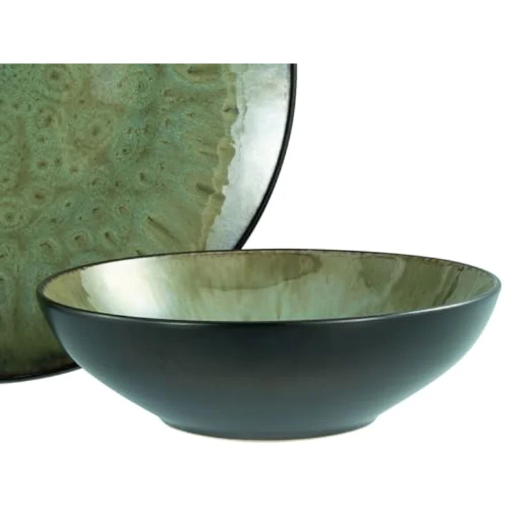 Creatable Tafelservice Jawa, 12-teiliges Geschirrset aus Keramik in Grün und Schwarz, lebensmittelecht und stapelbar, abstraktes Design – Bild 7