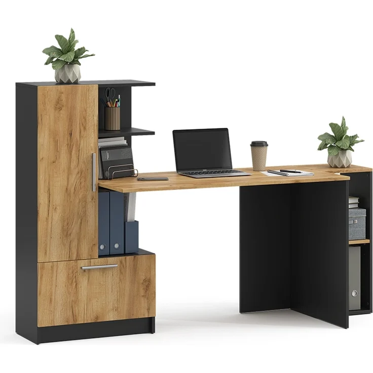 Schreibtisch Tomy Anthrazit/Goldkraft Eiche 150 x 59 cm 2er Set Vicco – Bild 5