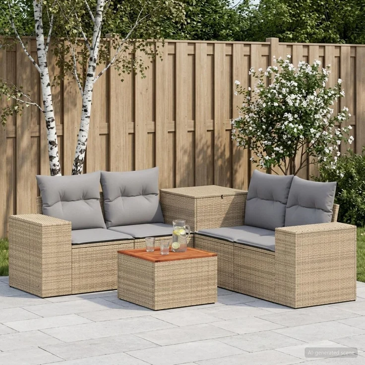 vidaXL Sofa Set 6 stk. Beige und Hellgrau Polyrattan und Stahl – Bild 1