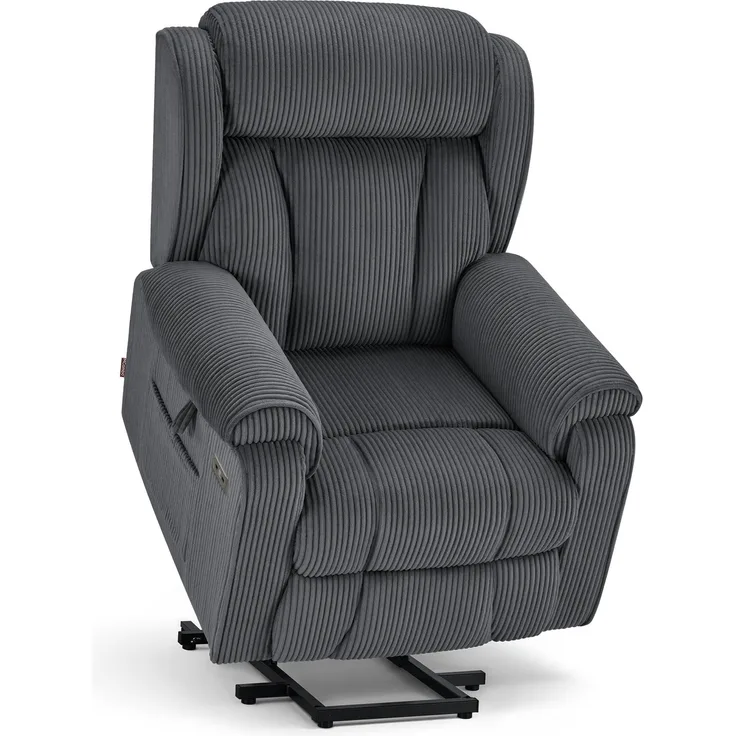 M MCombo 4-Motoren-Fernsehsessel mit Aufstehhilfe Elektrisch, Elektrische Lenden- & Kopfstütze 165°Zero-Gravity Sessel mit Aufstehhilfe, Massage & Heizung 7558 (Stoff, Dunkelgrau)