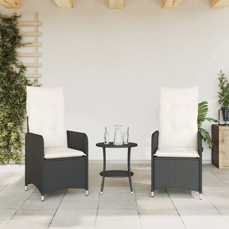 vidaXL Gartensessel mit Kissen 2 Stk. Verstellbar Schwarz Poly Rattan 365685 – Bild 7