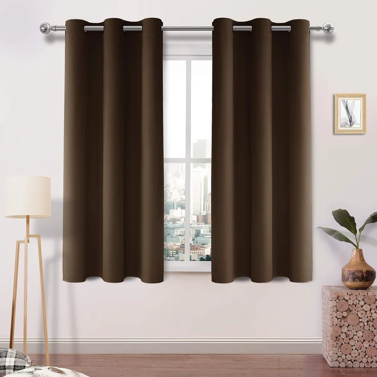 DWCN Verdunklungsvorhänge, wärmeisoliert, Raumverdunkelnd, mit Ösen, Fensterbehandlung, Solider Block-Lichtvorhang für Schlafzimmer, Wohnzimmer, 107x114 cm Länge, 2 Dicke braune Paneele