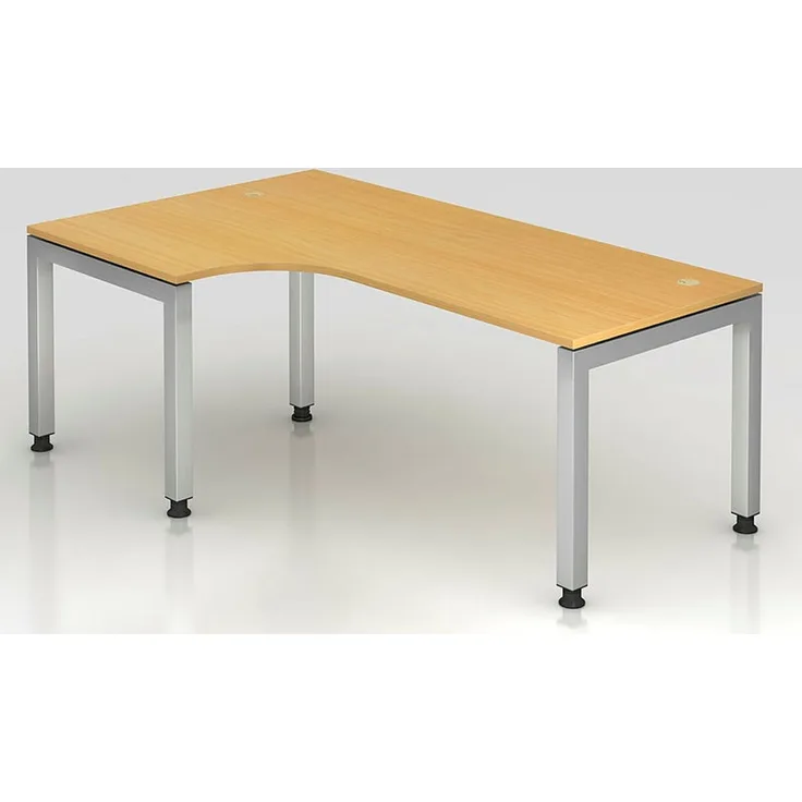 Winkeltisch JS82 U-Fuß / 5-Fuß eckig 200x120cm 90° Buche Gestellfarbe: Silber