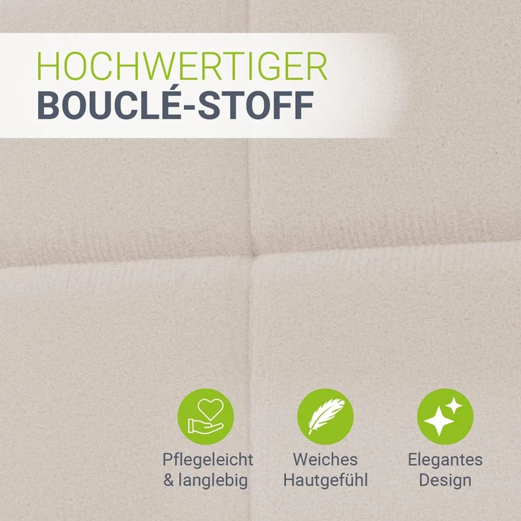 Juskys Polsterbett Florenz 180 x 200 cm – Bouclé, modernes Bett mit Kopf- & Fußteil, stabilem Holz- & Metallrahmen, Lattenrost, 500 kg Tragkraft – Beige – Bild 4