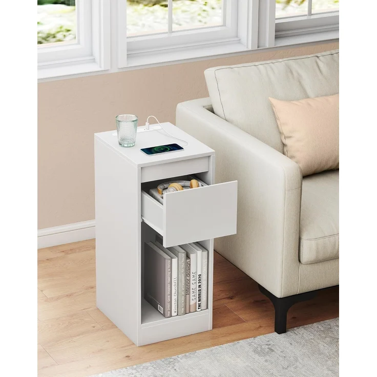 VASAGLE Nachttisch 2er Set, schmal, Beistelltisch, LED-Beleuchtung, 1 USB-A-Anschluss, 1 USB-C-Anschluss, Schublade, offenes Fach, für Schlafzimmer, Wohnzimmer, wolkenweiß LETDE710W01 – Bild 6