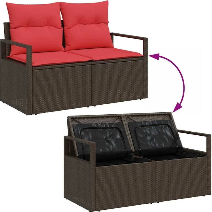 vidaXL Gartensofa-set mit Kissen mit Speicher 4 pcs Braun Poly-Rattan 3360485 – Bild 9
