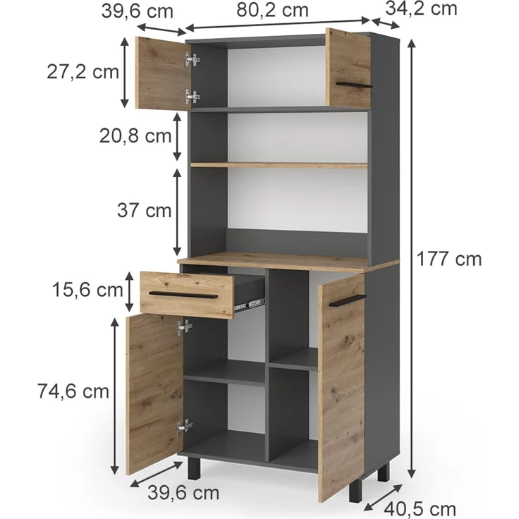 Küchenbuffet Pure Artisan-Eiche/Anthrazit 80.2 x 177 cm Vicco – Bild 2