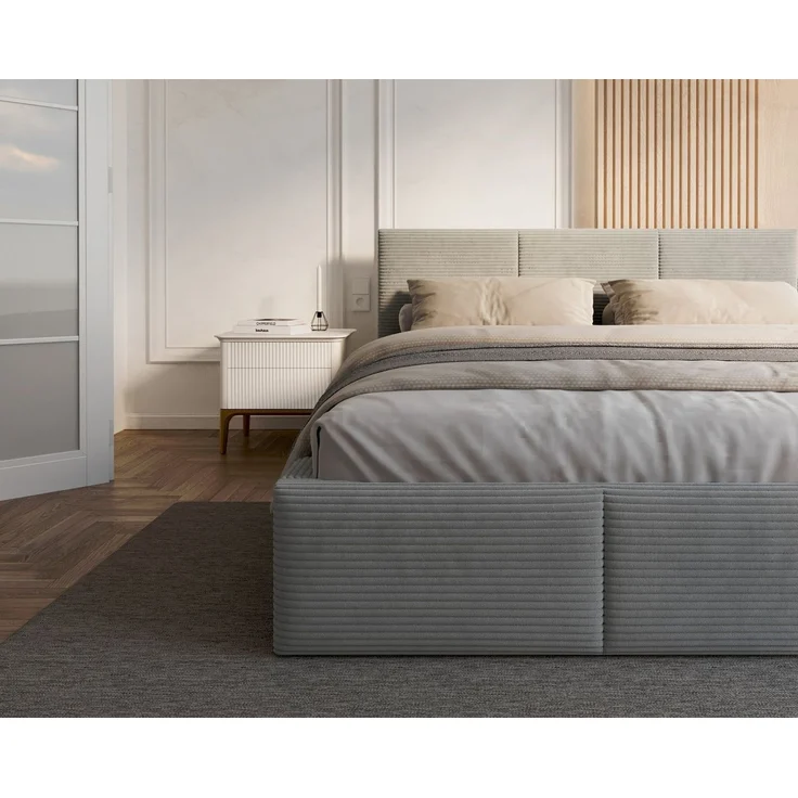 thematys Polsterbett mit Bettkasten & Lattenrost – Stauraumbett Cord 90x200cm, mit 23 cm Taschenfederkern-Matratze H2, Grau, Art.-Nr. S05EG0T8AQO – Bild 5