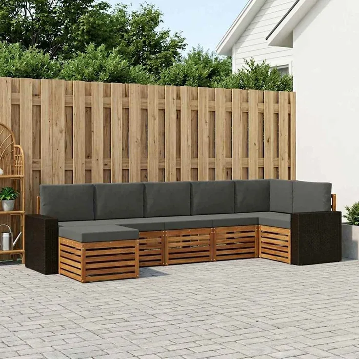 vidaXL Outdoor-Sofagarnitur 7 stk. 6-Sitzer Natur und Anthrazit 3384633