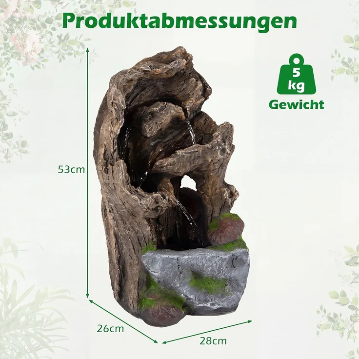 Gartenbrunnen 4-Stufiger Springbrunnen mit LED-Beleuchtung & Pumpe Wasserspiel Wetterfest SH1598 – Bild 2