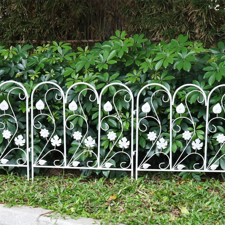 UNHO 5 Stück Beetzaun Metall Gartenzaun Eisen Beeteinfassung Beetumrandung 60x62 cm Schmuckzaun verzinkt Teichzaun Gitterzaun Gehege Zaunset Weiß – Bild 5