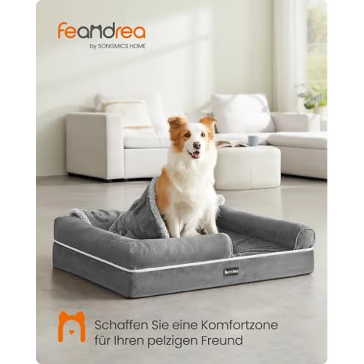 Feandrea Orthopädisches Hundebett, Hundekissen, Hundekorb, weiche Polsterung, Hundesofa, erhöhte Ränder, Bezug abnehmbar und waschbar, 91 x 71 x 20 cm, rutschfeste Unterseite, hellgrau PGW076G02 – Bild 3
