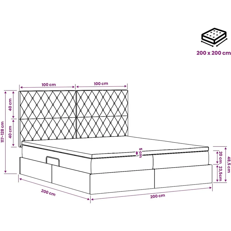 vidaXL Aufbewahrungsbett mit Kopfteil Schwarz 200 x 200 cm Samt 3459821 – Bild 12