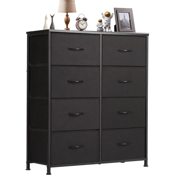 Sweetcrispy Kommode,Sideboard Wohnzimmer für Schlafzimmer mit 8 Stoffschubladen,Einstellbare Füße Schubladenschrank,Komodenschrank für Schlafzimmer,Klassisch Schwarz – Bild 1