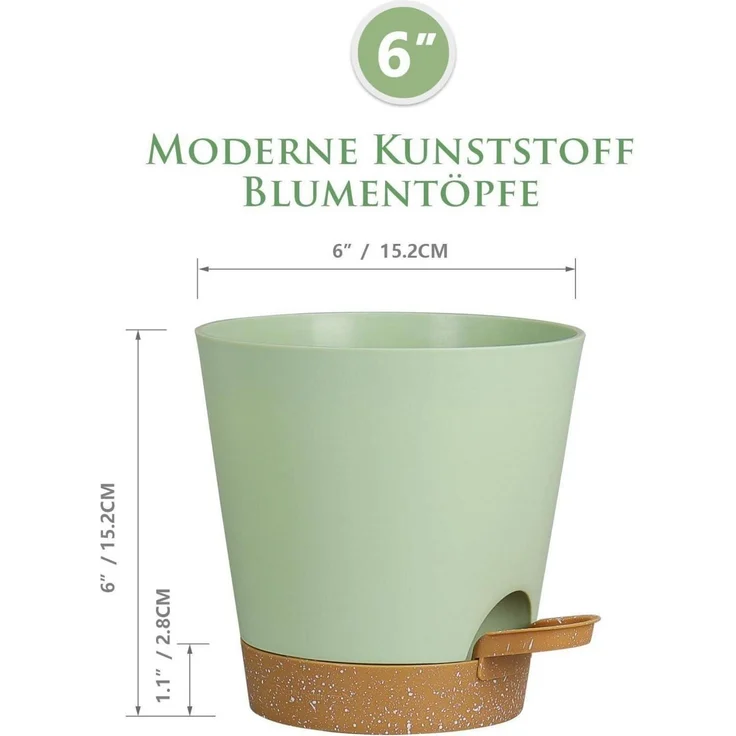 6er Set Selbstbewässernde Blumentöpfe 15.2cm Grün mit Bewässerungssystem – Bild 4
