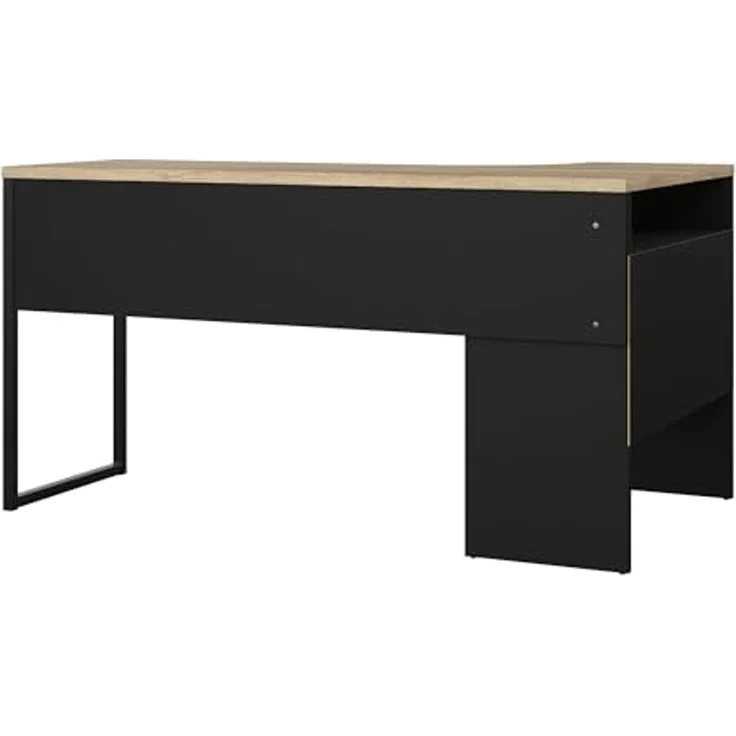 Dmora - Schreibtisch Patience, Mehrzweckschreibtisch, Bürotisch für PC, Eckschreibtisch, 145x81 h77 cm, Schwarz und Eiche – Bild 4