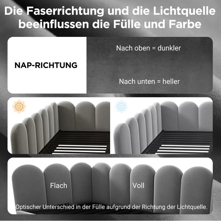 Daybett 90x200 cm mit Ausziehbett 90x190 cm – gepolstertes Kinderbett aus Samt in Grau – Bild 8
