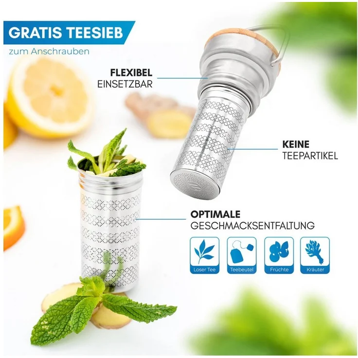 Nordmut Isolierflasche Edelstahl Isolierflasche inkl. Teesieb – Bild 3
