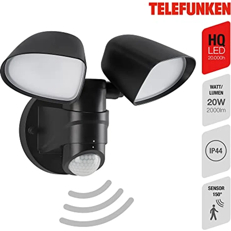 TELEFUNKEN LED Außenleuchte Wandleuchte mit Sensor, schwenkbar, 10 Watt, 1000 Lumen, 4000 Kelvin, IP44, schwarz, 258x218x160mm – Bild 2