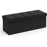 Songmics Sitzbank mit Stauraum, Sitztruhe, Aufbewahrungsbox, faltbar, max. statische Belastbarkeit 300 kg, mit Trenngitter aus Metall, 120 L, 110 x 38 x 38 cm, Leinenimitat, schwarz