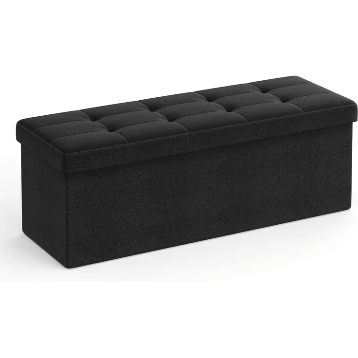 Songmics Sitzbank mit Stauraum, Sitztruhe, Aufbewahrungsbox, faltbar, max. statische Belastbarkeit 300 kg, mit Trenngitter aus Metall, 120 L, 110 x 38 x 38 cm, Leinenimitat, schwarz – Bild 1