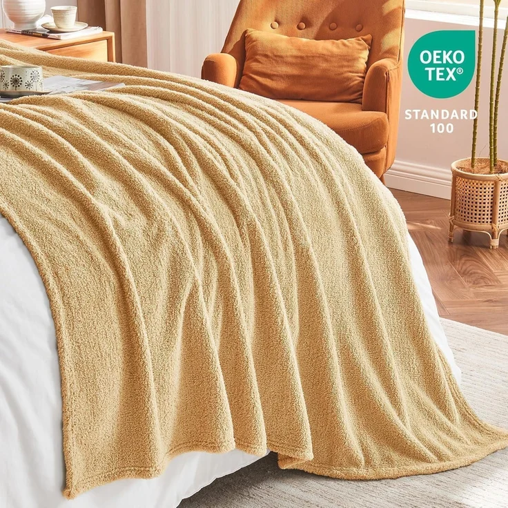 Kuscheldecke Sherpa Fleecedecke Wolldecke Sofa 18-beige 200 x 230cm – Bild 3