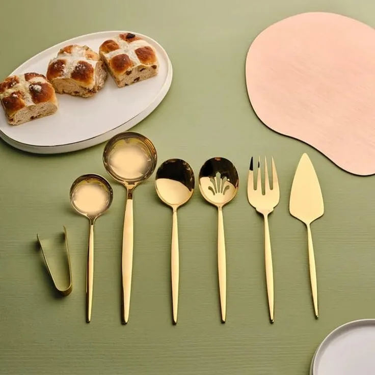 Karaca Besteck-Set Karaca Orion Shiny Gold 7-Teiliges Service Set Servicebesteck Set, 1 Personen