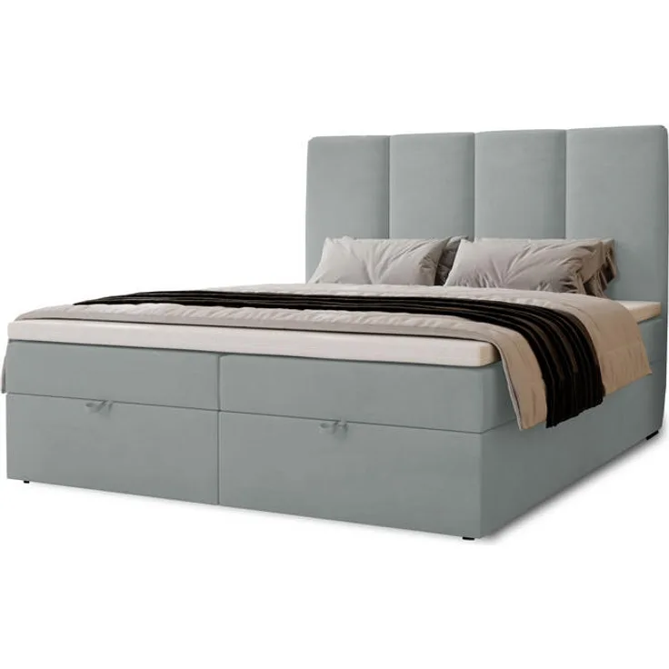 XXXL Boxbett Malmo, hellgrau, Textil, H3, 120x200 cm, Oeko-Tex® Standard 100, mit Stauraum und Bonellfederkern
