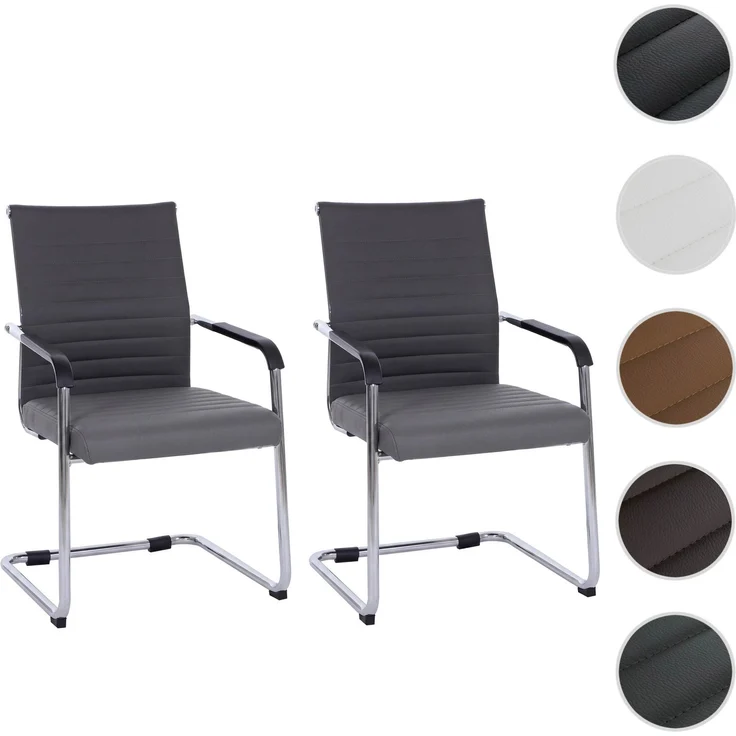 2er-Set Besucherstuhl HWC-Q85, Konferenzstuhl Freischwinger, Metall Kunstleder 280 g/m² ~ grau – Bild 9
