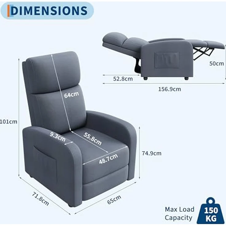 GarveeHome Relaxsessel Fernsehsessel Ruhesessel Liegesessel mit Liege-Funktion Polstersessel Leinen verstellbar Einzelliegesessel Wohnzimmer Schlafzimmer Heimkino (Grau2) – Bild 3
