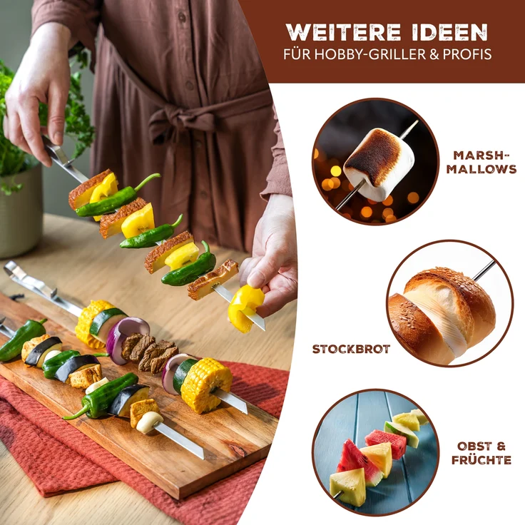 Grillspieße 4er-Set mit 2 Ablage-Gestellen, Grillspießhalter, aus Edelstahl – Bild 6