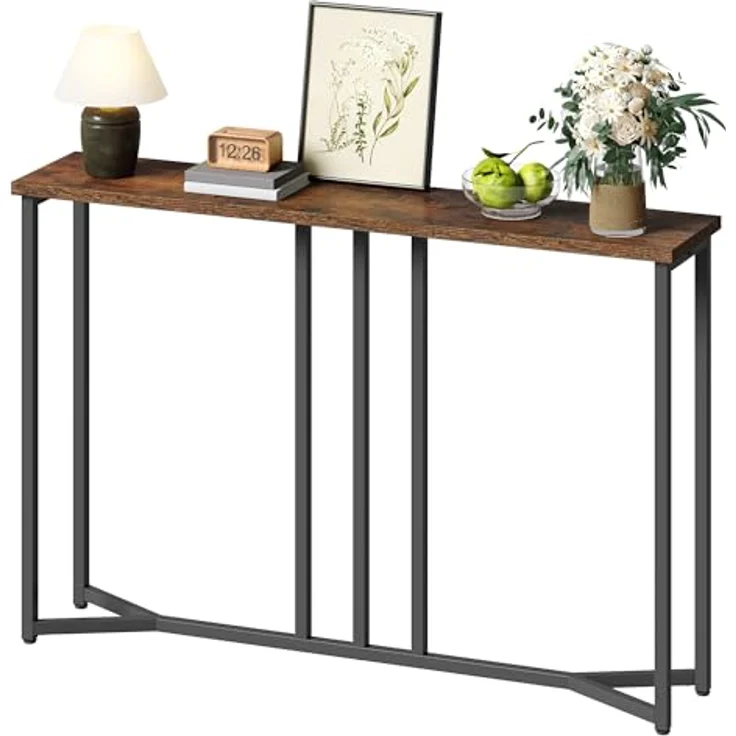 YITAHOME Konsolentisch, 100cm Flurtisch Schmal, Sofatisch, Beistelltisch, Schmales Regal, Console Table für Wohnzimmer, Flur, Eingangsbereich,Schwarz und Braun – Bild 7