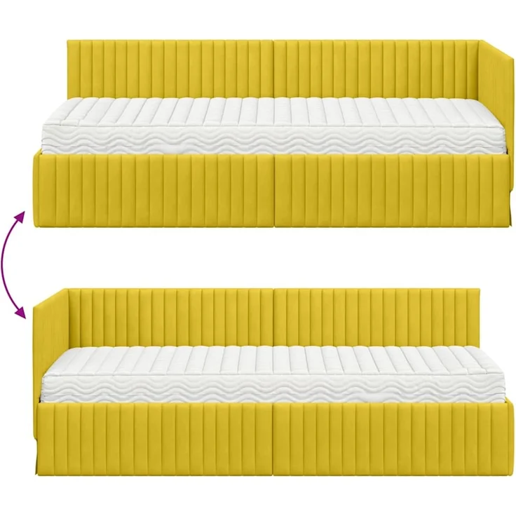 vidaXL Eckbettgestell mit Matratze mit Kopfteil 2 pcs Gelb Samt 3393804 – Bild 12