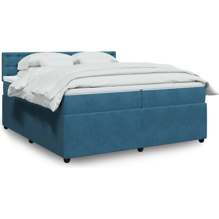 vidaXL Boxspringbett mit Matratze Blau 200x200 cm Samt 3290146 – Bild 1