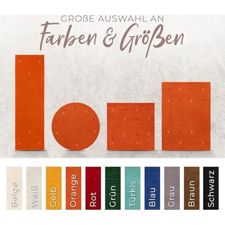 carpetfine 'Gabbeh Uni' Wollteppich, reine Wolle, Orange, 60x180 cm – Bild 8