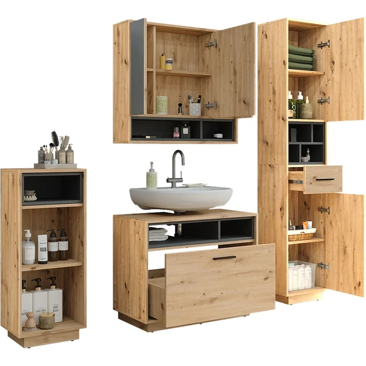 Badmöbel-Set Beatrice Artisan-Eiche/Anthrazit 4-teilig Vicco – Bild 5