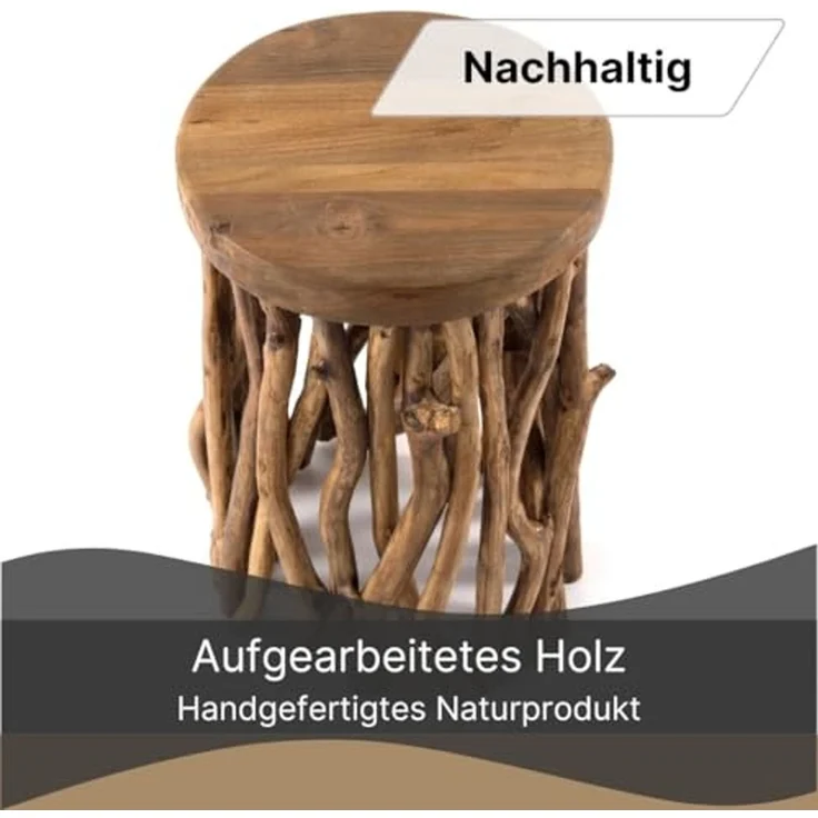 DESIGN DELIGHTS Beistelltisch BEISTELLTISCH "WOODS", Mahagoni, Äste Couchtisch, Holzhocker – Bild 3