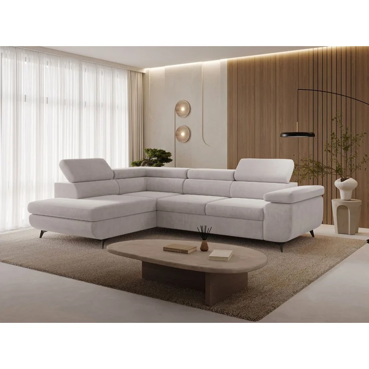 GRAINGOLD Ecksofa ARGON mit Bettfunktion, Bettkasten, Einstellbaren Kopfstützen, Velvet-Stoff, Grau, Links – Bild 3