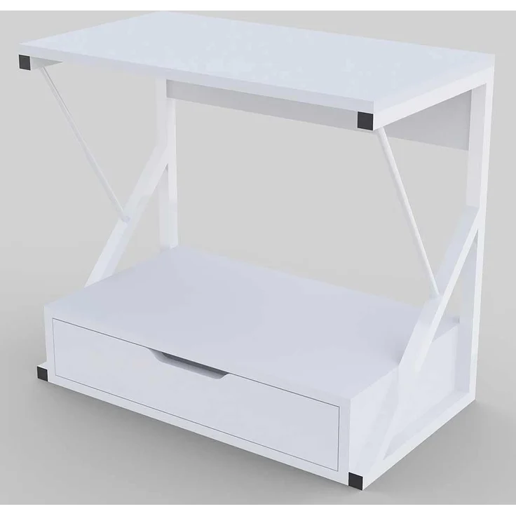 BAKAJI Regal für Mikrowelle, Gestell aus Metall, mit Ablage aus MDF-Holz und Schublade, Organizer, Regal für Utensilien, Küche, modernes Design, 54 x 35 x 50 cm (Weiß), Medium – Bild 2